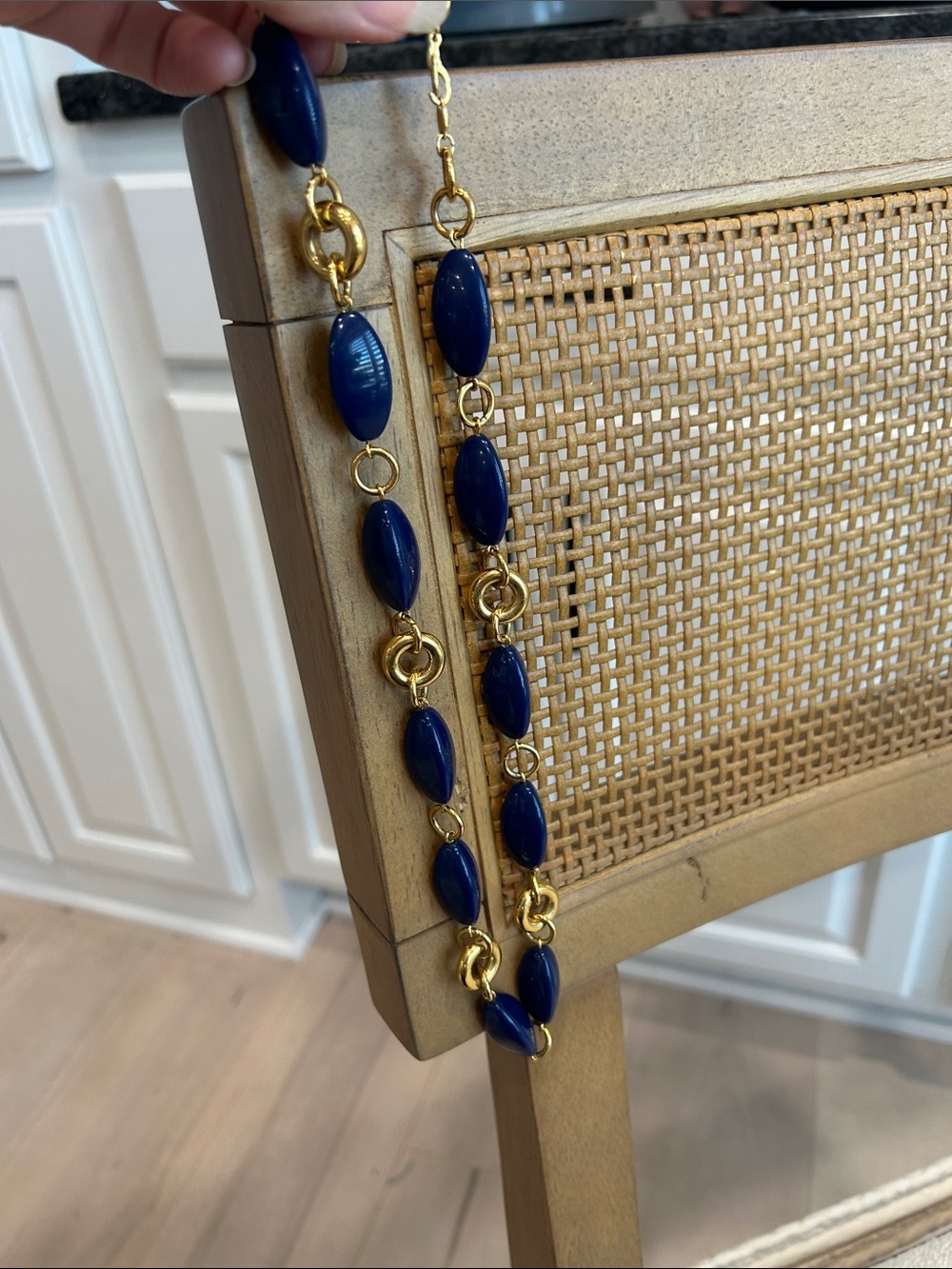 Trifari Gold-Tone Chain Necklace with Deep Navy Beads